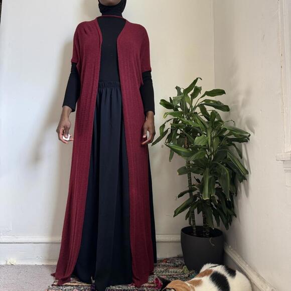 Vintage red knit poncho Maxi cardigan with size split details size L‎ - Picture 4 of 7